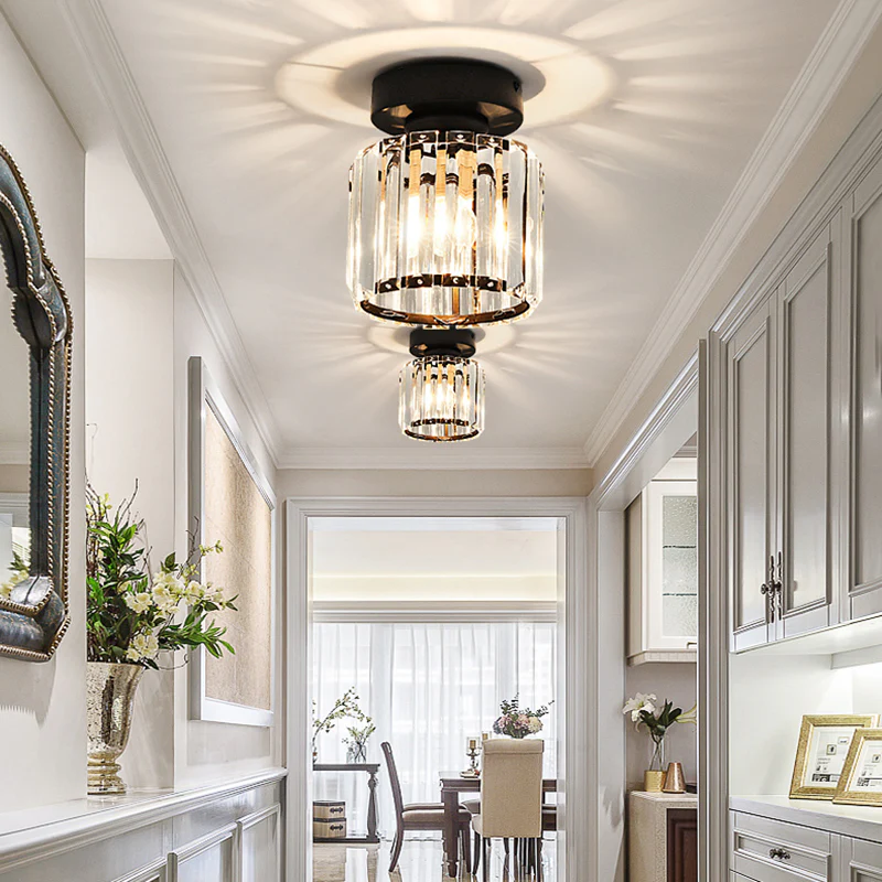 Wearclo | Crystal Glass Ceiling Lamp – Brass Fixture & Compact Design