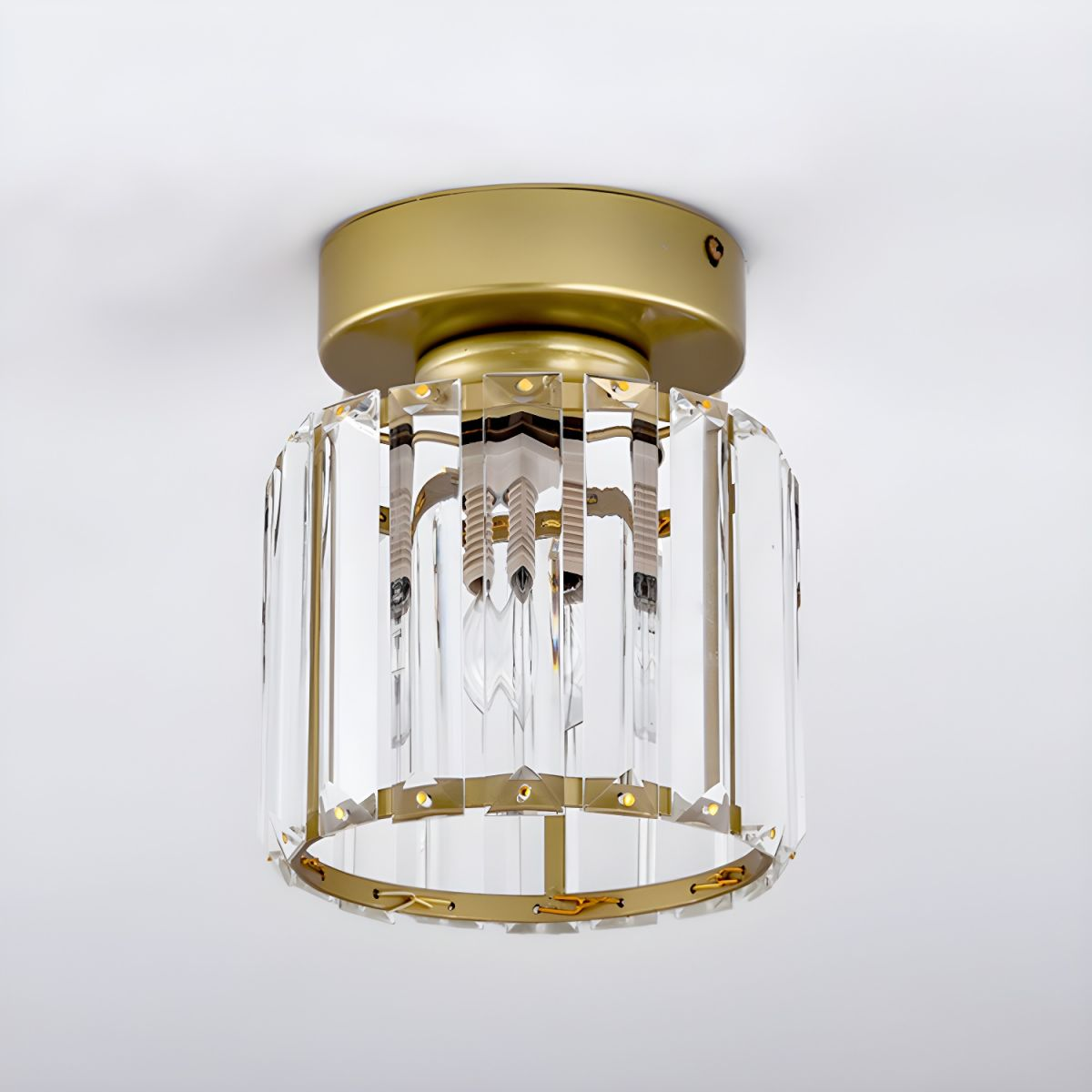 Wearclo | Crystal Glass Ceiling Lamp – Brass Fixture & Compact Design