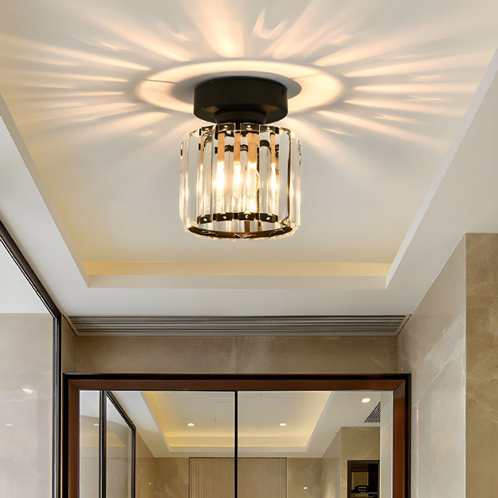 Wearclo | Crystal Glass Ceiling Lamp – Brass Fixture & Compact Design
