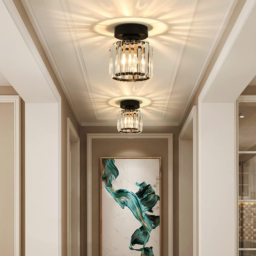 Wearclo | Crystal Glass Ceiling Lamp – Brass Fixture & Compact Design