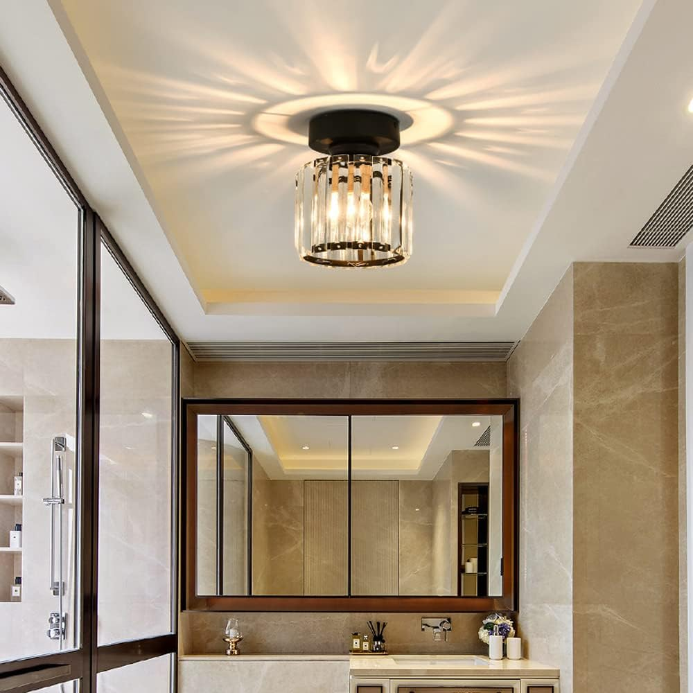 Wearclo | Crystal Glass Ceiling Lamp – Brass Fixture & Compact Design
