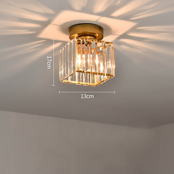 Wearclo | Crystal Glass Ceiling Lamp – Brass Fixture & Compact Design
