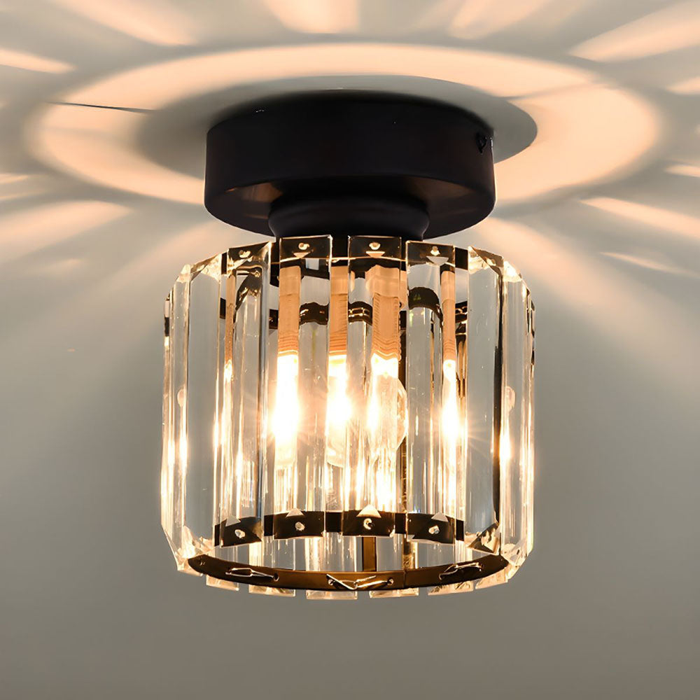 Wearclo | Crystal Glass Ceiling Lamp – Brass Fixture & Compact Design
