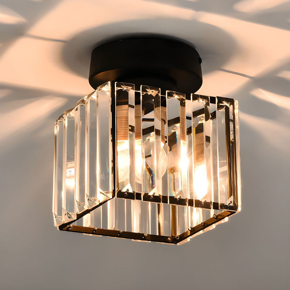 Wearclo | Crystal Glass Ceiling Lamp – Brass Fixture & Compact Design