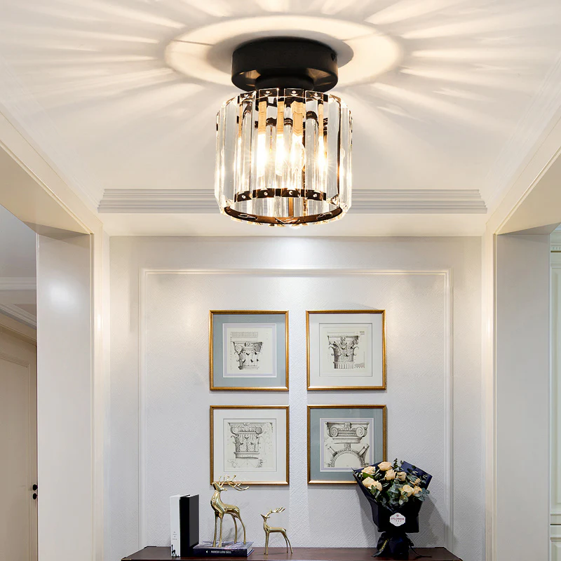 Wearclo | Crystal Glass Ceiling Lamp – Brass Fixture & Compact Design