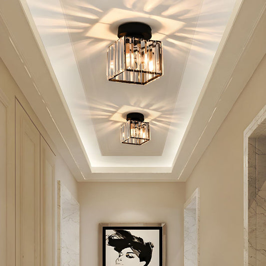 Wearclo | Crystal Glass Ceiling Lamp – Brass Fixture & Compact Design