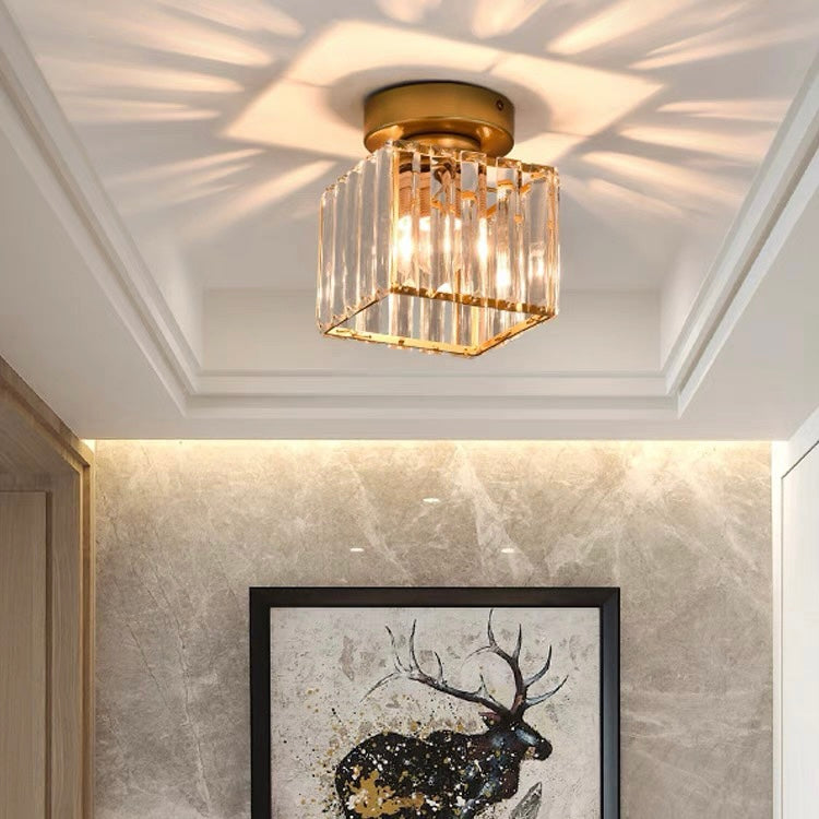 Wearclo | Crystal Glass Ceiling Lamp – Brass Fixture & Compact Design