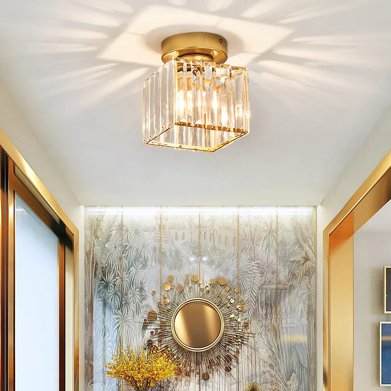Wearclo | Crystal Glass Ceiling Lamp – Brass Fixture & Compact Design