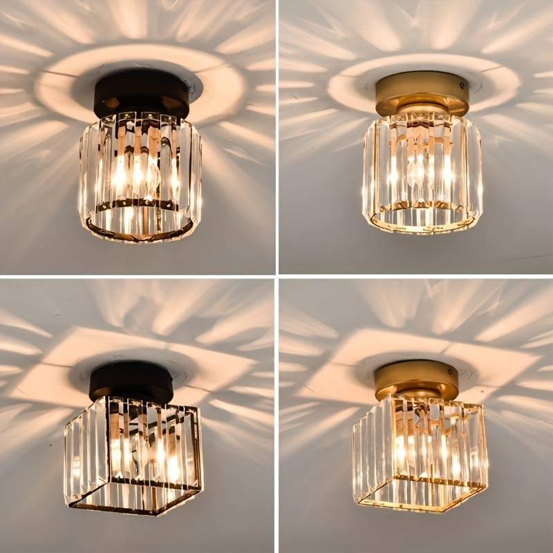 Wearclo | Crystal Glass Ceiling Lamp – Brass Fixture & Compact Design