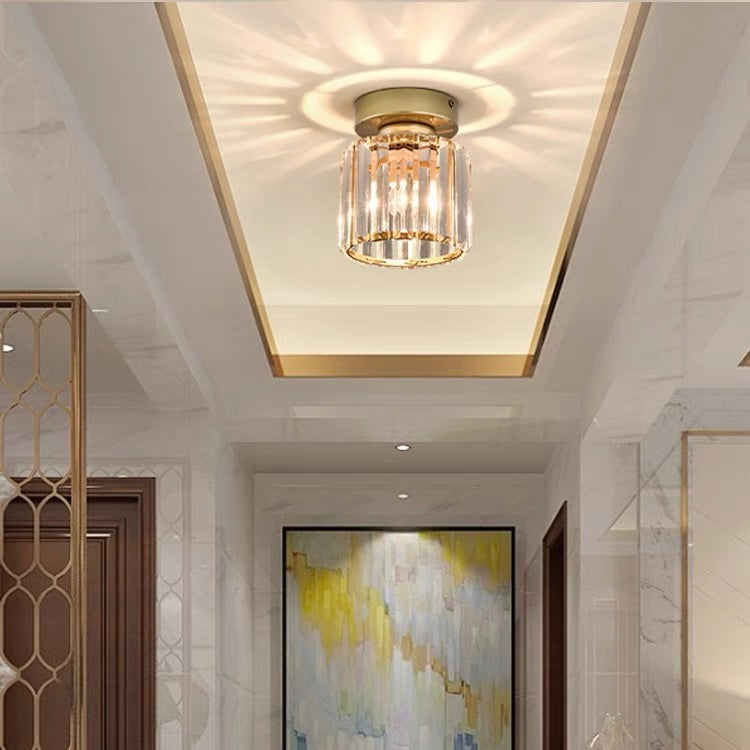Wearclo | Crystal Glass Ceiling Lamp – Brass Fixture & Compact Design