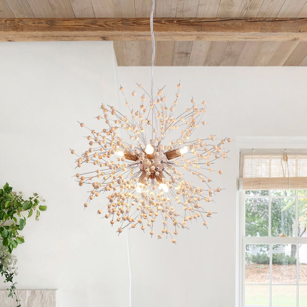 Wearclo | Dandelion Pendant Light with Wooden Beads | Firework Starburst Design