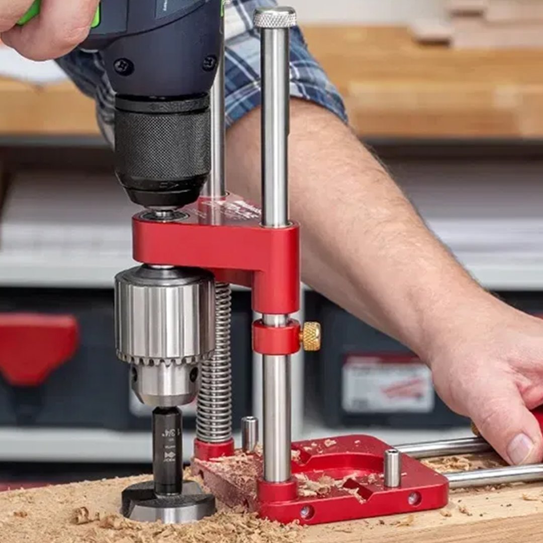 Wearclo | Drill Press Guide for Handheld Drills - Portable & Adjustable Woodworking Jig
