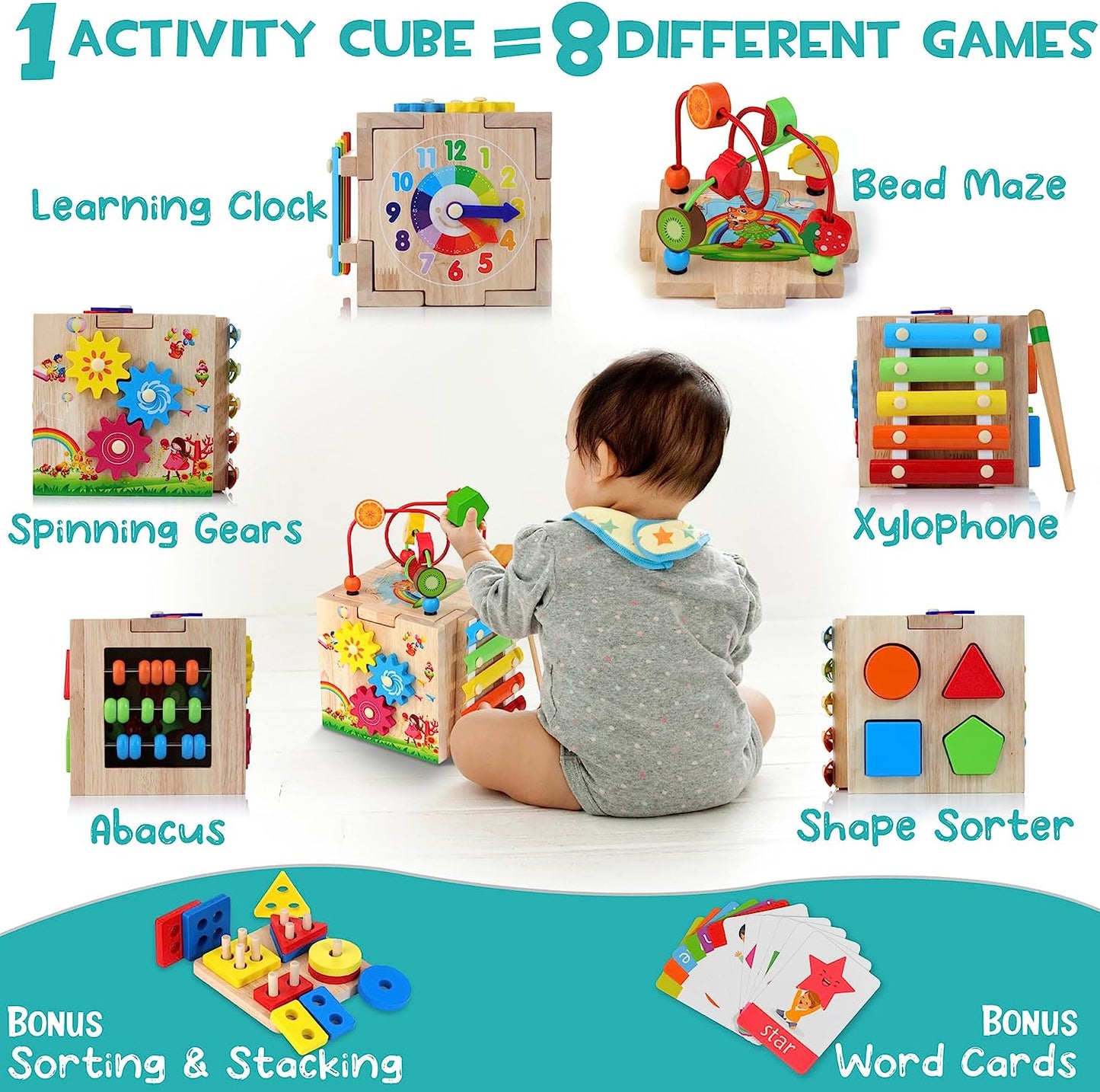 Wearclo | EduCube 8-in-1 Montessori Learning Toy | 8 Activities | 18+ months