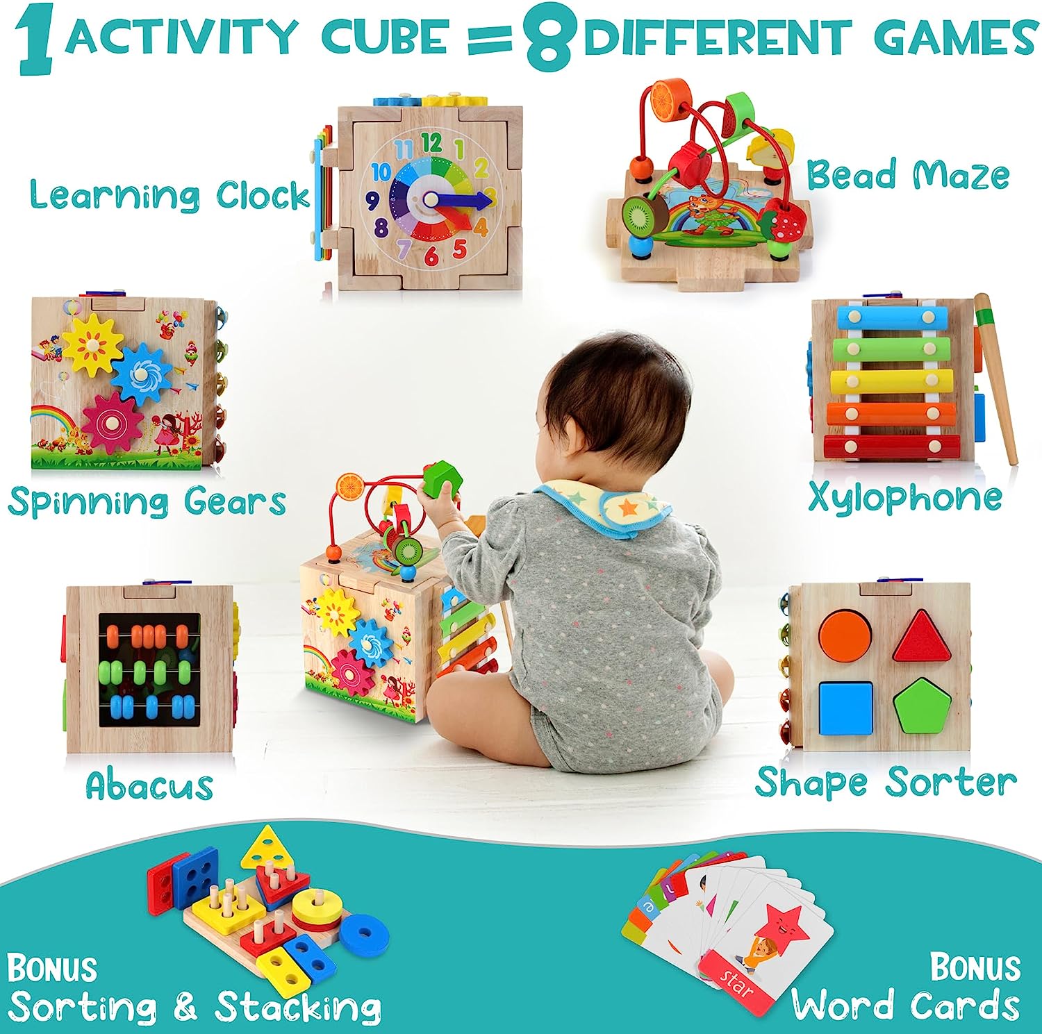 Wearclo | EduCube 8-in-1 Montessori Learning Toy | 8 Activities | 18+ months