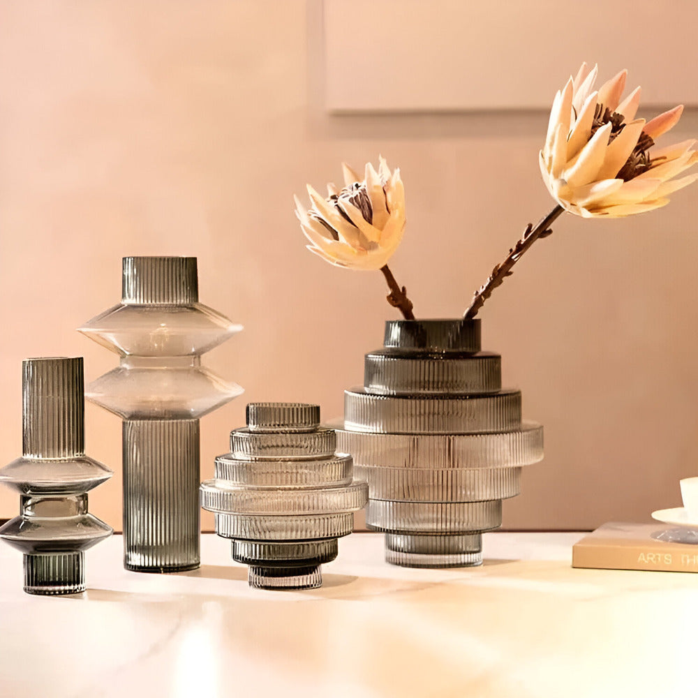 Wearclo | Elegant Amber Glass Vase - Contemporary Decorative Piece for Stylish Living Spaces