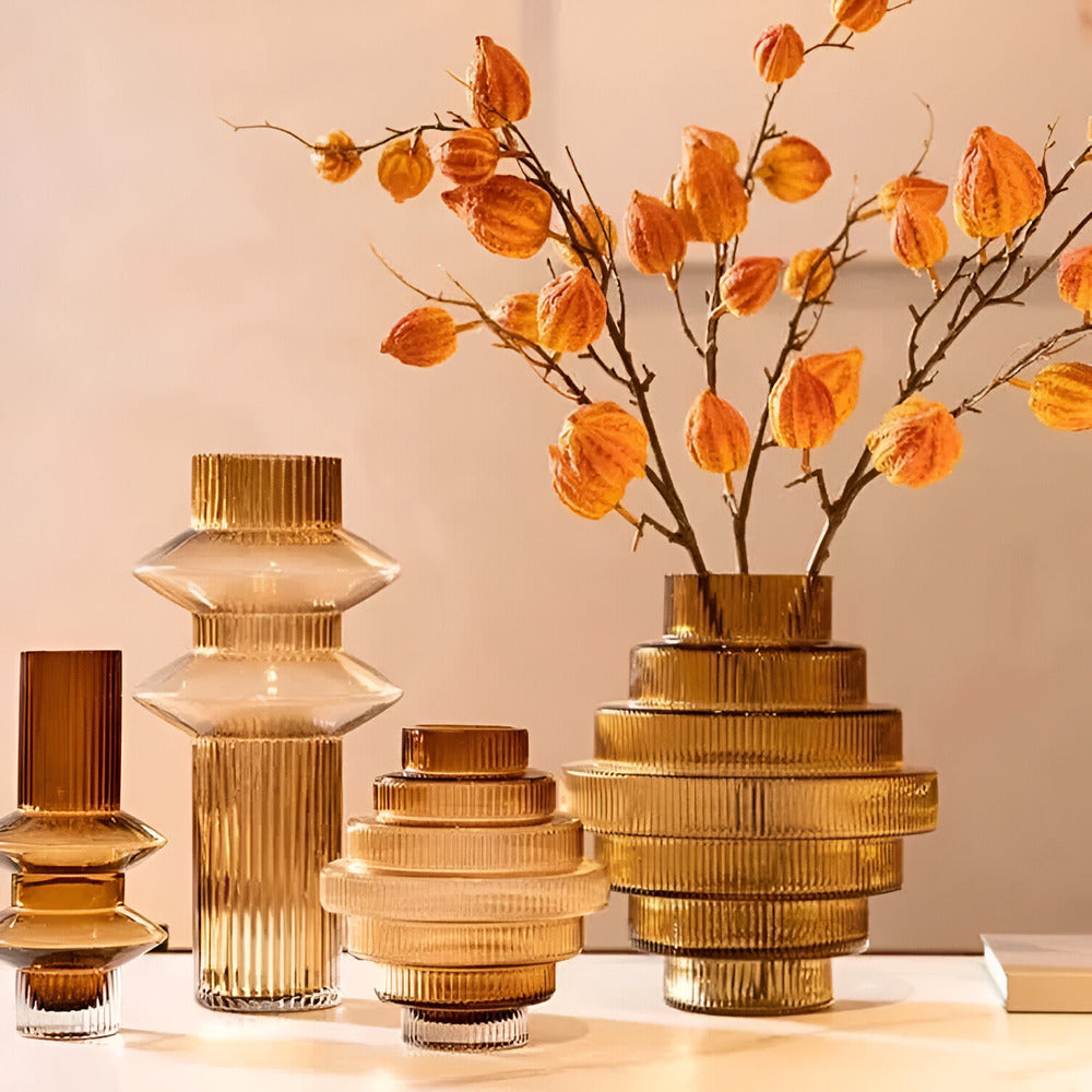 Wearclo | Elegant Amber Glass Vase - Contemporary Decorative Piece for Stylish Living Spaces