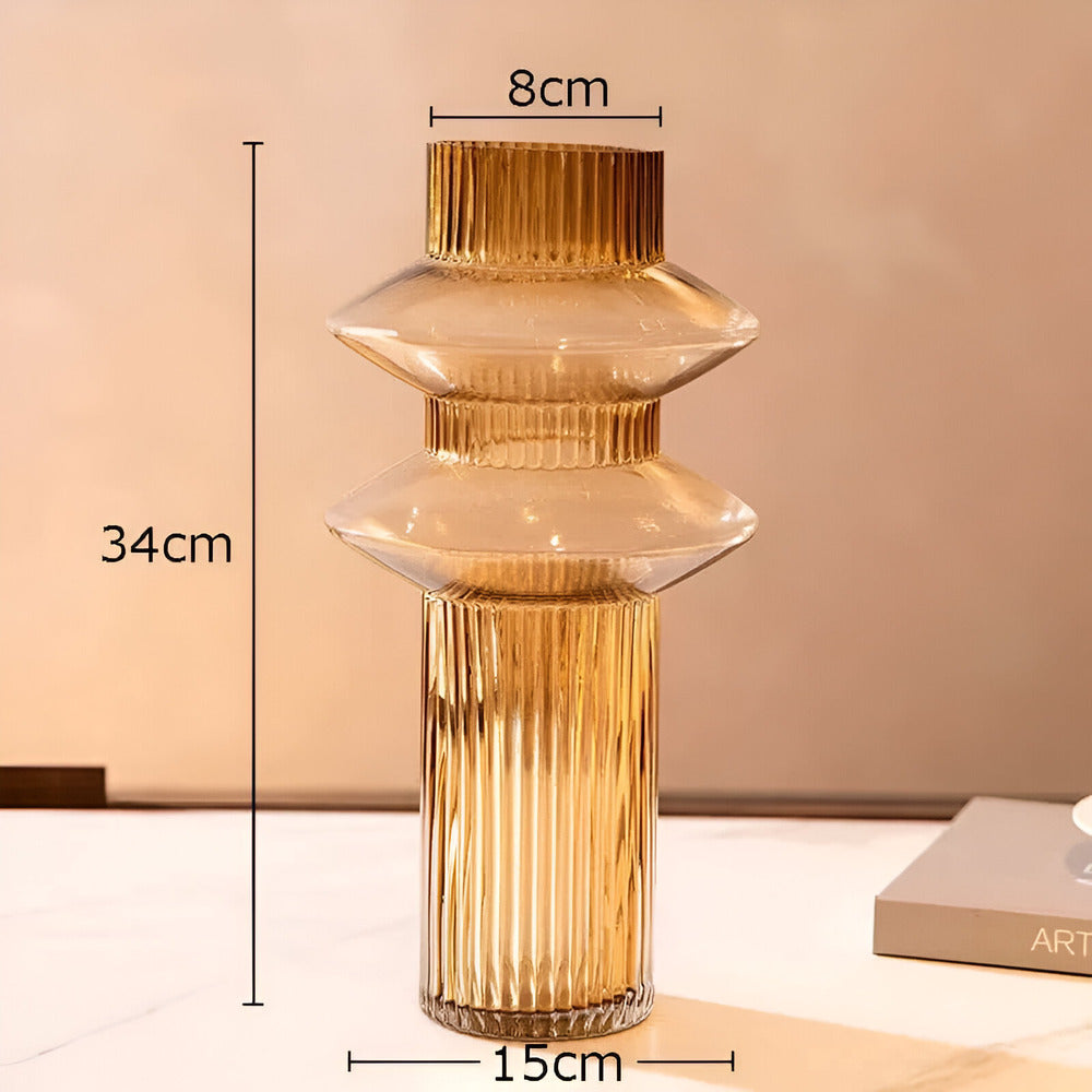 Wearclo | Elegant Amber Glass Vase - Contemporary Decorative Piece for Stylish Living Spaces
