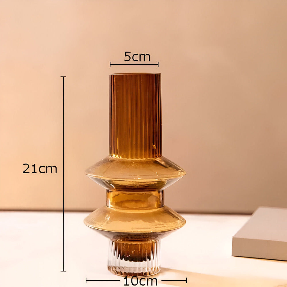 Wearclo | Elegant Amber Glass Vase - Contemporary Decorative Piece for Stylish Living Spaces