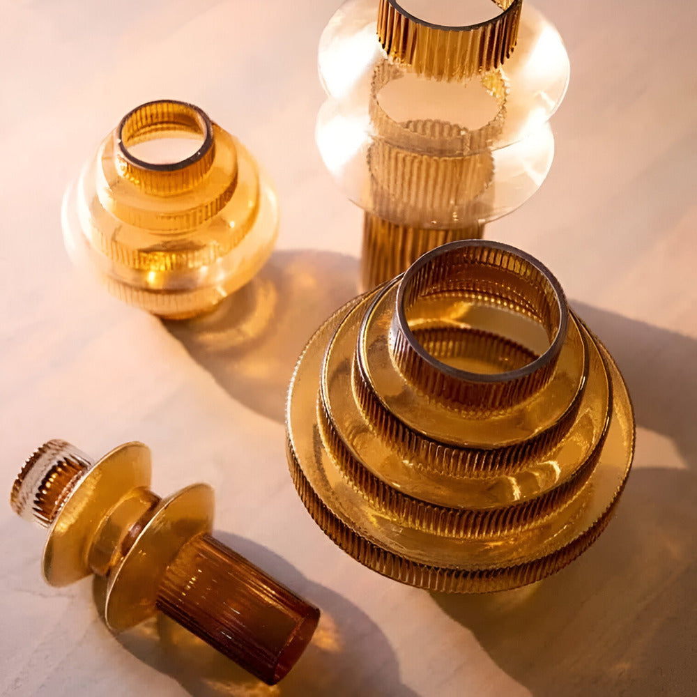 Wearclo | Elegant Amber Glass Vase - Contemporary Decorative Piece for Stylish Living Spaces
