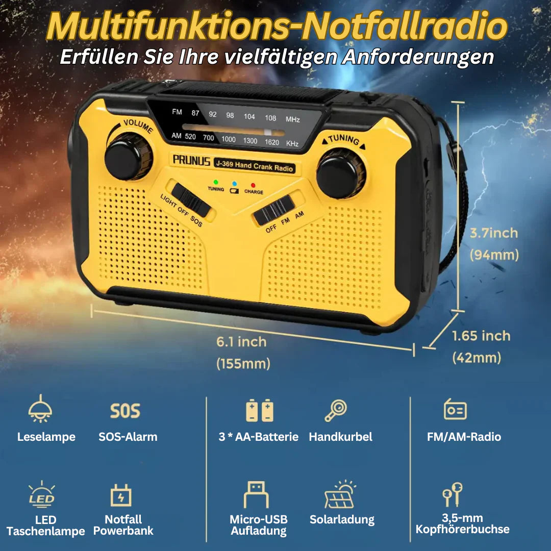 Wearclo | Emergency Radio with Crank and Solar Cell – Portable Dynamo Radio with Power Bank and LED Flashlight