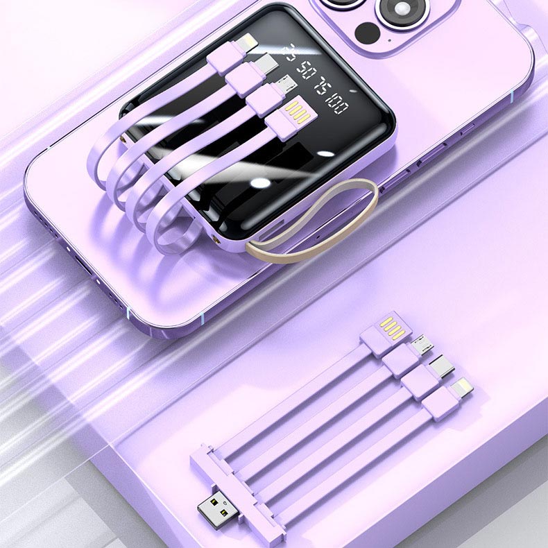 Wearclo | Fast Charge 20000mAh Mini Powerbank with Integrated Cables