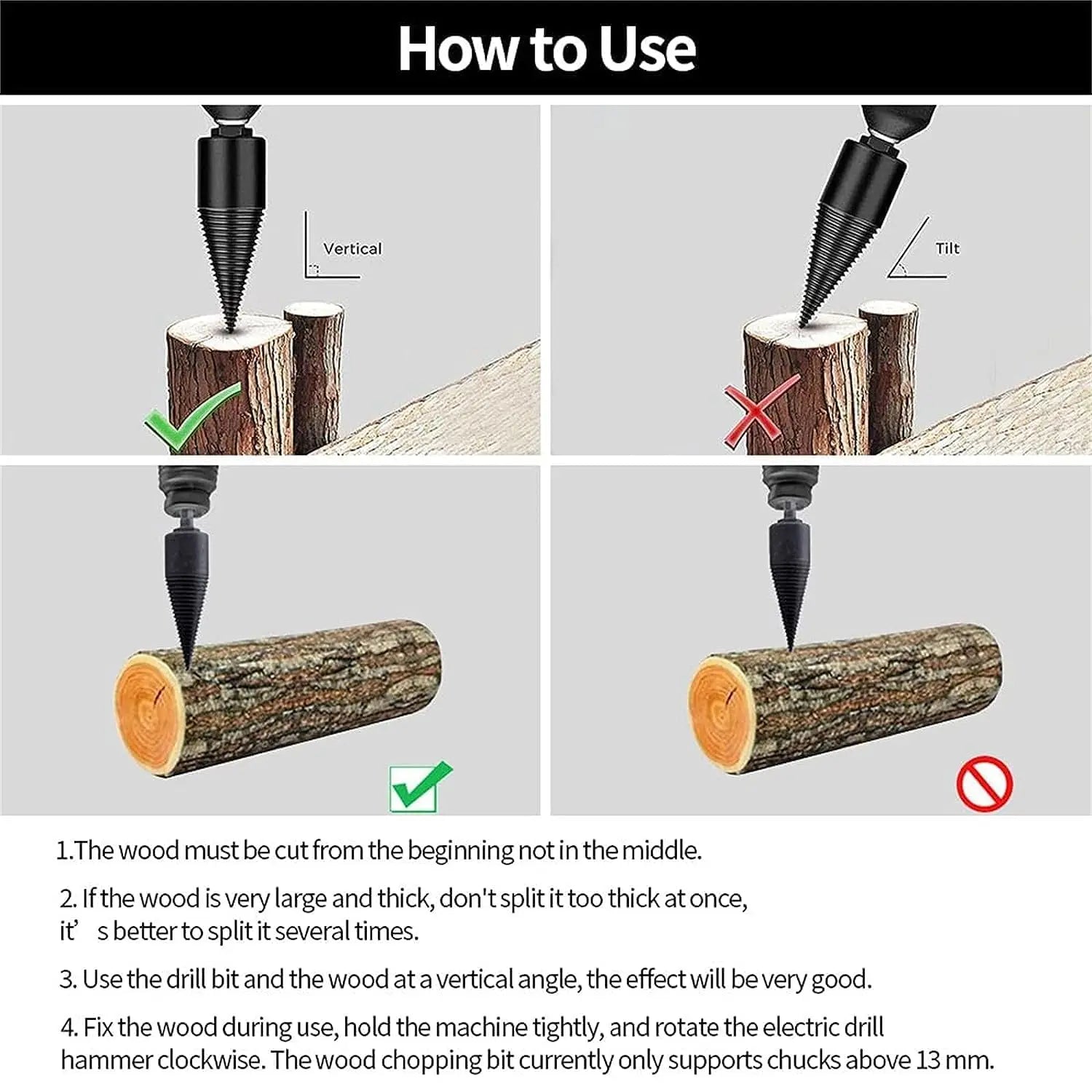 Wearclo | Firewood Drill Bit Set – Split wood easily with the cordless drill