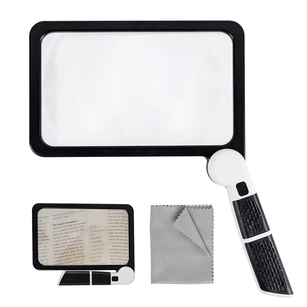 Wearclo | Full-Page Handheld Magnifying Glass – 5X Magnification, LED Lighted Magnifier with 3 Modes, Ideal for Reading Books and Seniors