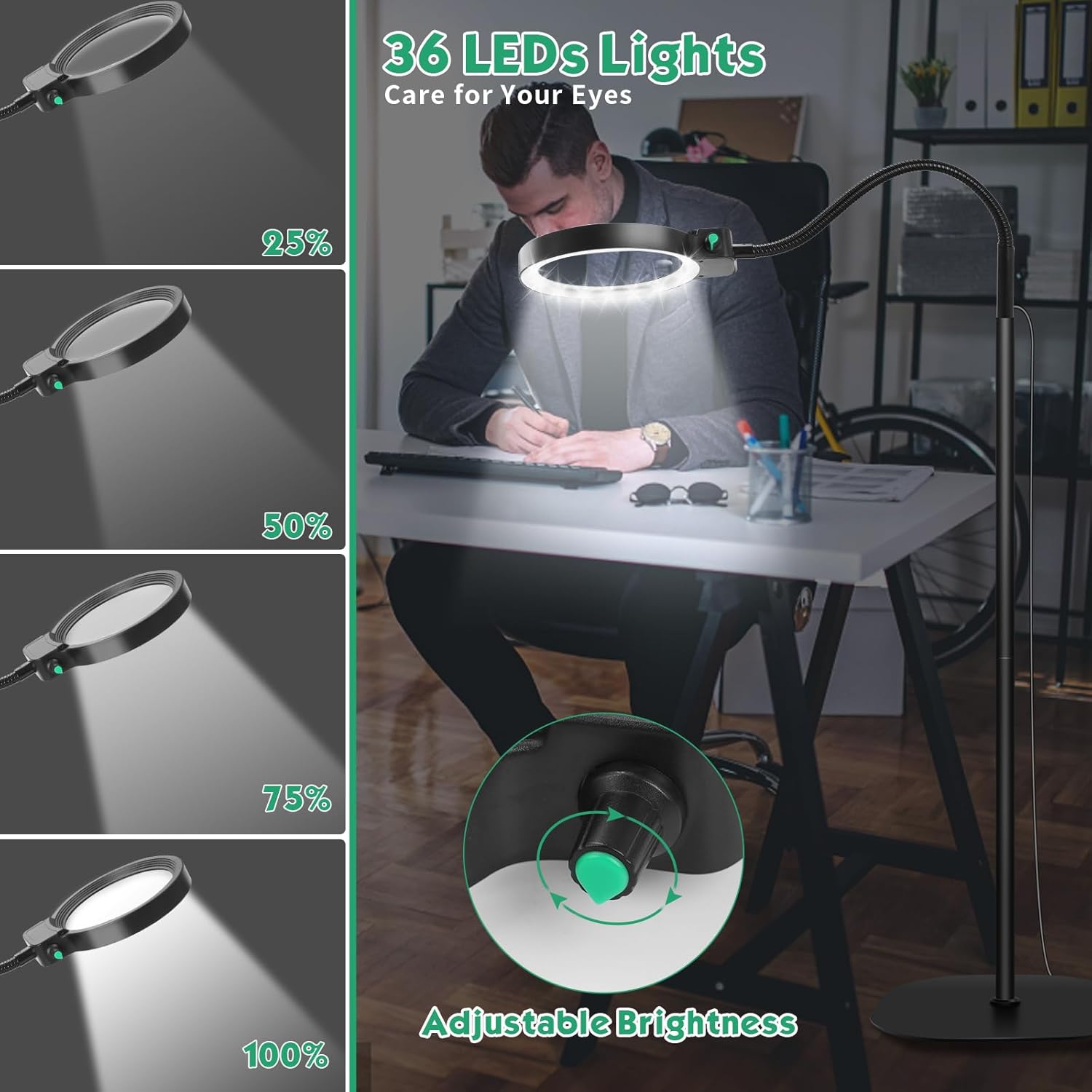 Wearclo | Full-Sided Magnifying Glass with LED Light – Hands-Free Reading Aid for Books, Crafts, and Hobbies
