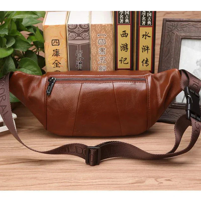 Wearclo | Genuine Cowhide Leather Waist Bag for Men – Large Capacity Fanny Pack, Belt & Crossbody Travel Bag