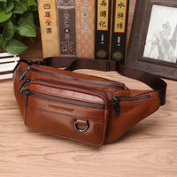 Wearclo | Men's Genuine Leather Belt Bag - Large Capacity Travel Pouch