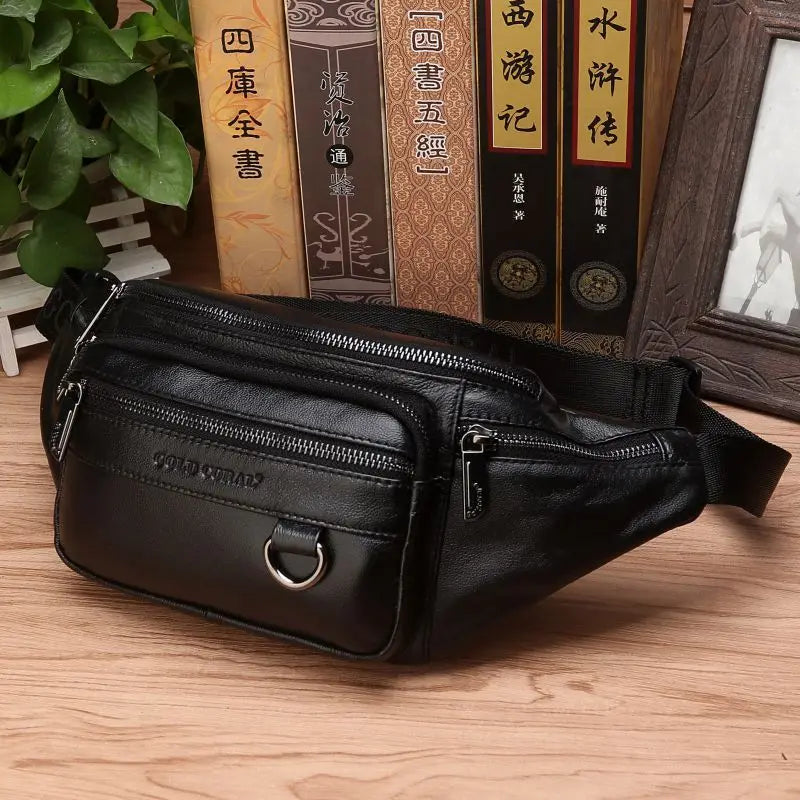 Wearclo | Genuine Cowhide Leather Waist Bag for Men – Large Capacity Fanny Pack, Belt & Crossbody Travel Bag