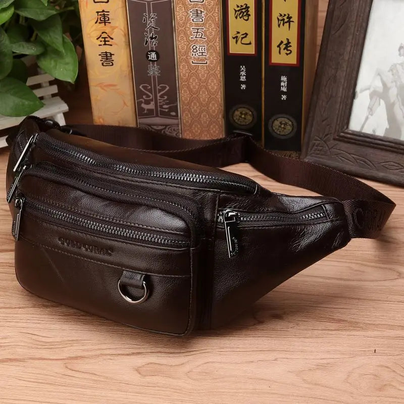 Wearclo | Genuine Cowhide Leather Waist Bag for Men – Large Capacity Fanny Pack, Belt & Crossbody Travel Bag