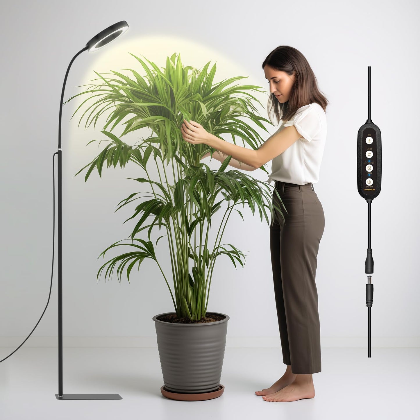 Wearclo | Glowrium Growth Light For Indoor Plants, 20W LED Plant Growth Light With Automatic Timer, Full Spectrum Adjustable Height Standing Plant Growth Light, 3 Light Modes, 6-Level Dimmable (Black)