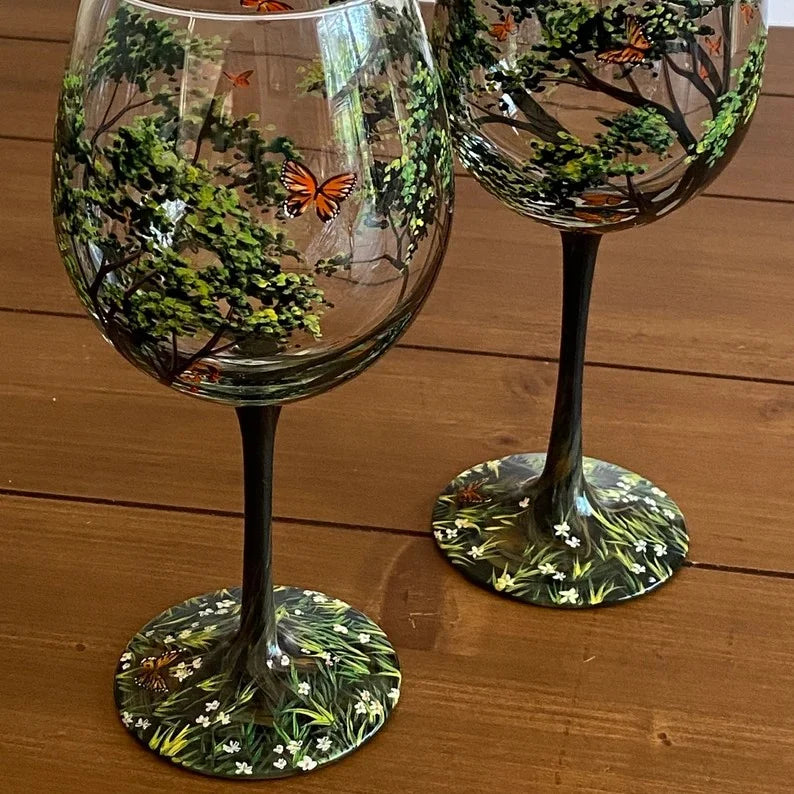 Wearclo | Hand Painted Four Seasons Tree Wine Glasses | Unique Art