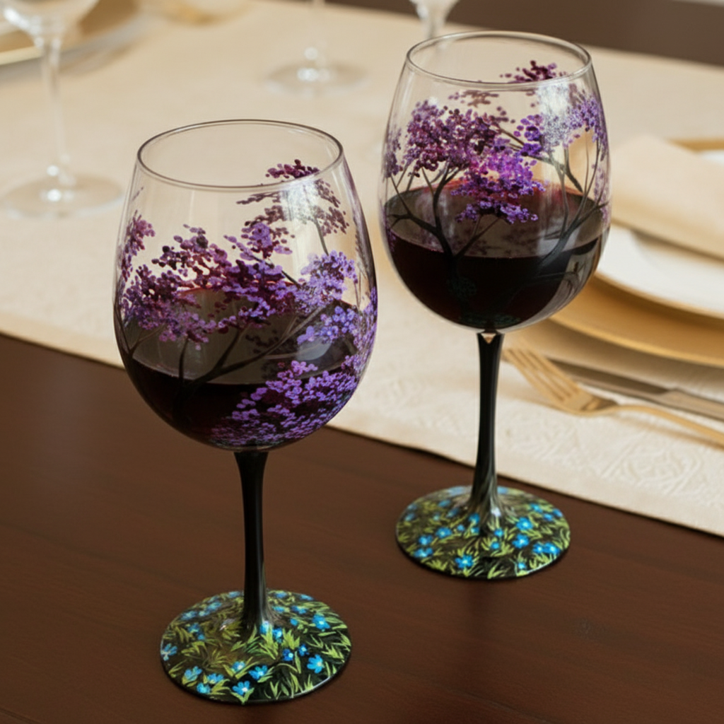Wearclo | Hand Painted Four Seasons Tree Wine Glasses | Unique Art