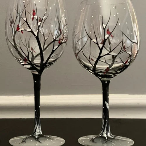 Wearclo | Hand Painted Four Seasons Tree Wine Glasses | Unique Art