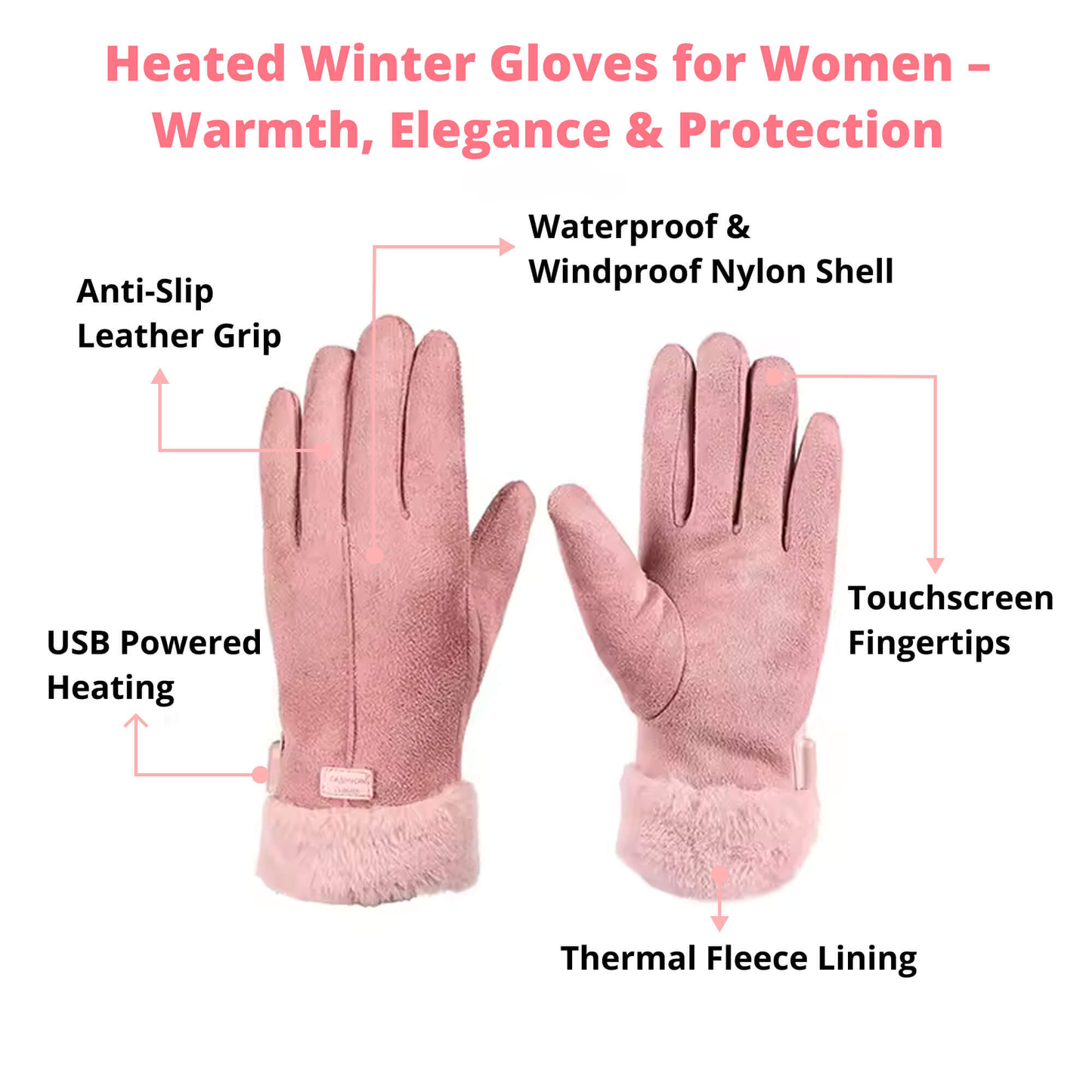 Wearclo | Heated Gloves for Women UK – Ladies Thermal Waterproof Winter Gloves with Touch Screen & USB Rechargeable Warm Design