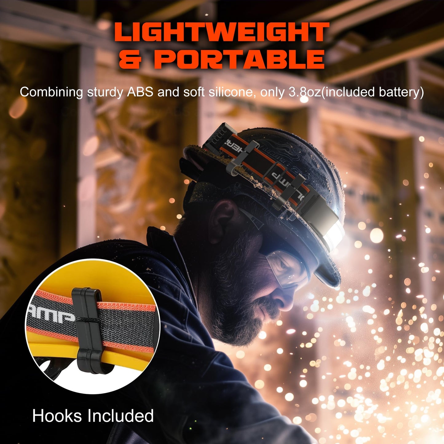 Wearclo | Hopedone Rechargeable Headlamp 1000 Lumens, 230° Wide Angle, Waterproof, 2-Pack, Orange