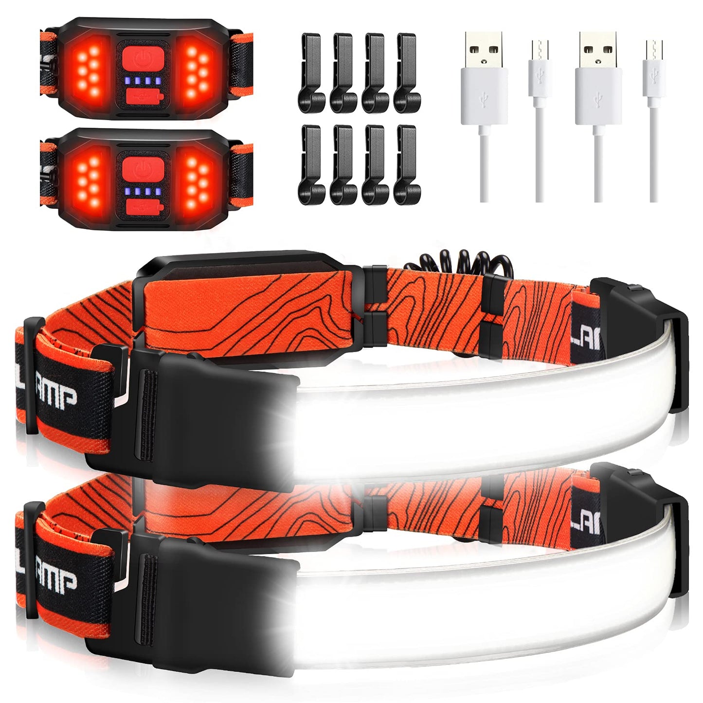Wearclo | Hopedone Rechargeable Headlamp 1000 Lumens, 230° Wide Angle, Waterproof, 2-Pack, Orange