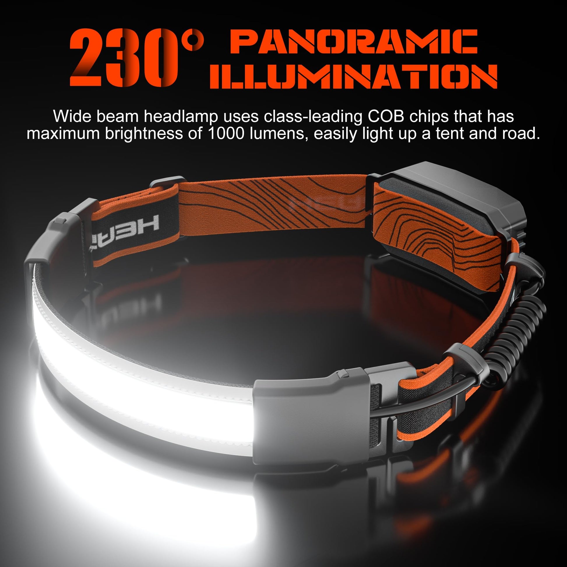 Wearclo | Hopedone Rechargeable Headlamp 1000 Lumens, 230° Wide Angle, Waterproof, 2-Pack, Orange