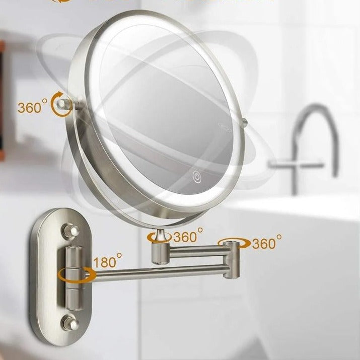 Wearclo LED Magnifying Mirror | Rechargeable | Cosmetics & Bathroom | Chrome Silver
