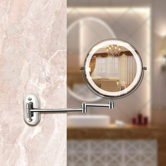 Wearclo LED Magnifying Mirror | Rechargeable | Cosmetics & Bathroom | Chrome Silver