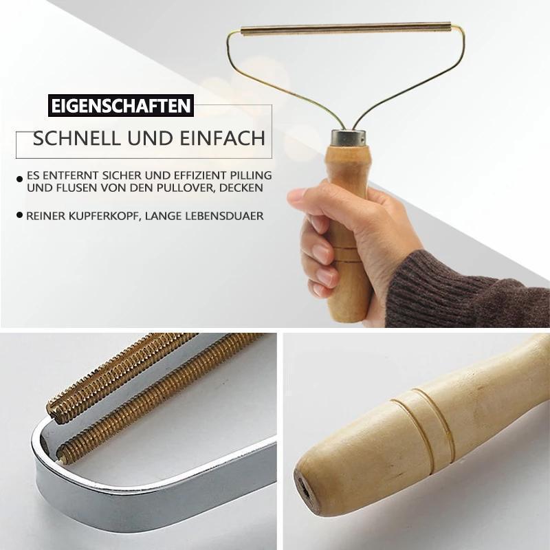 Wearclo | Manual Lint Remover | Copper Precision Head | Solid Wood Handle | Battery-Free Fabric Shaver for Cashmere, Wool & Upholstery | Pilling Extractor