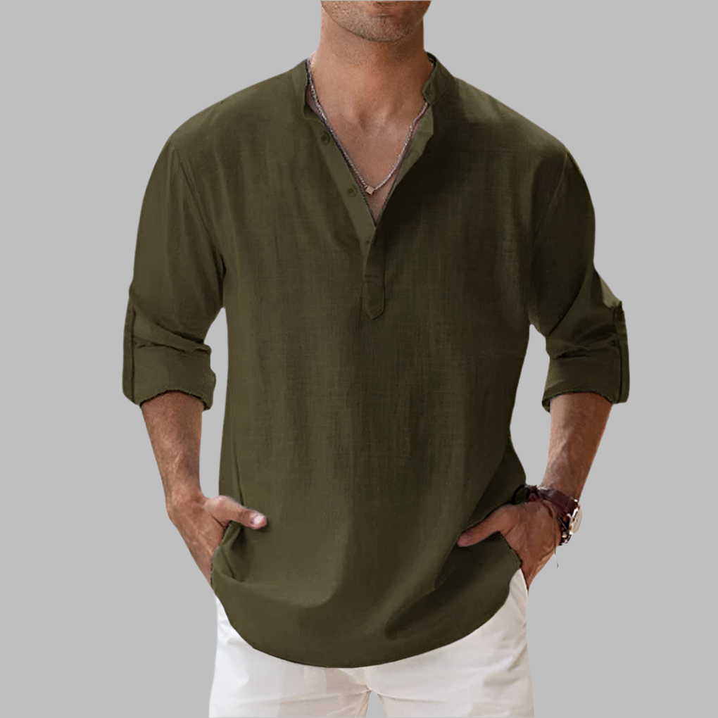 Wearclo | Men's Band Collar Henley Shirt