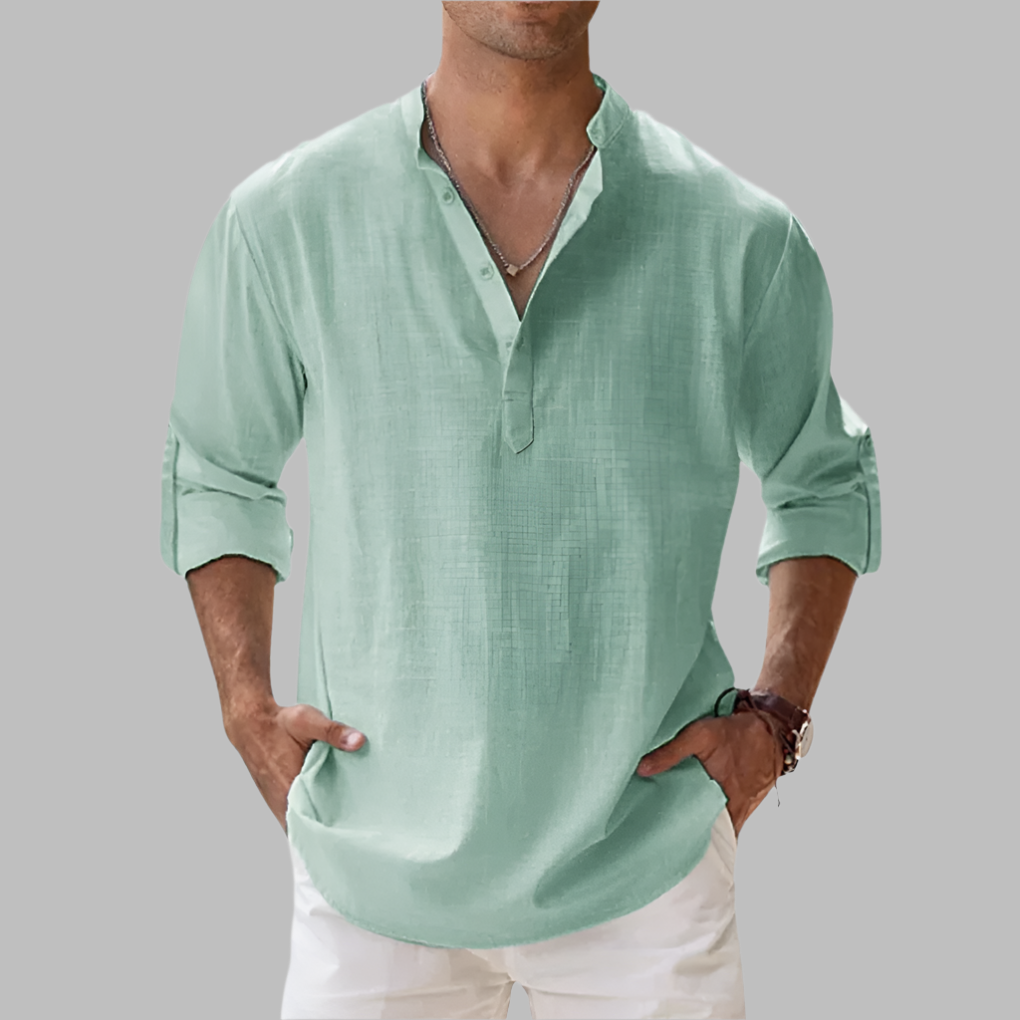 Wearclo | Men's Band Collar Henley Shirt