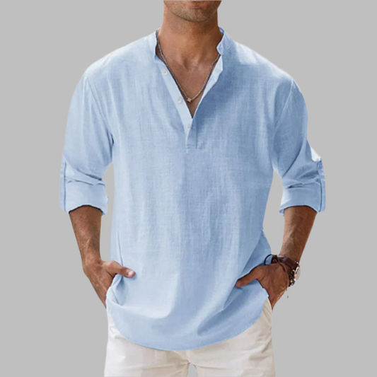 Wearclo | Men's Band Collar Henley Shirt