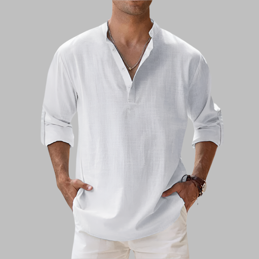 Wearclo | Men's Band Collar Henley Shirt