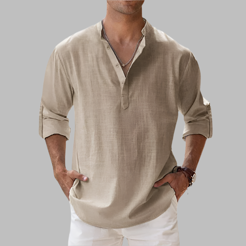 Wearclo | Men's Band Collar Henley Shirt