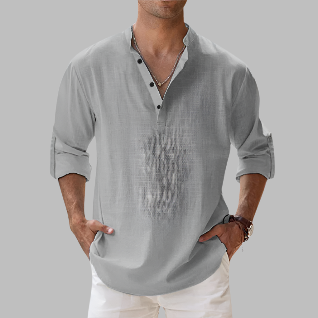 Wearclo | Men's Band Collar Henley Shirt