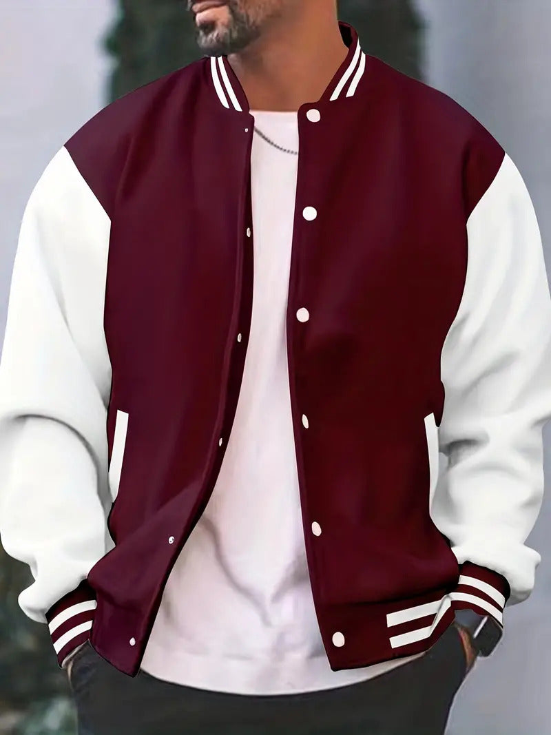 Wearclo | Men's Baseball Bomber Jacket with Contrast Sleeves